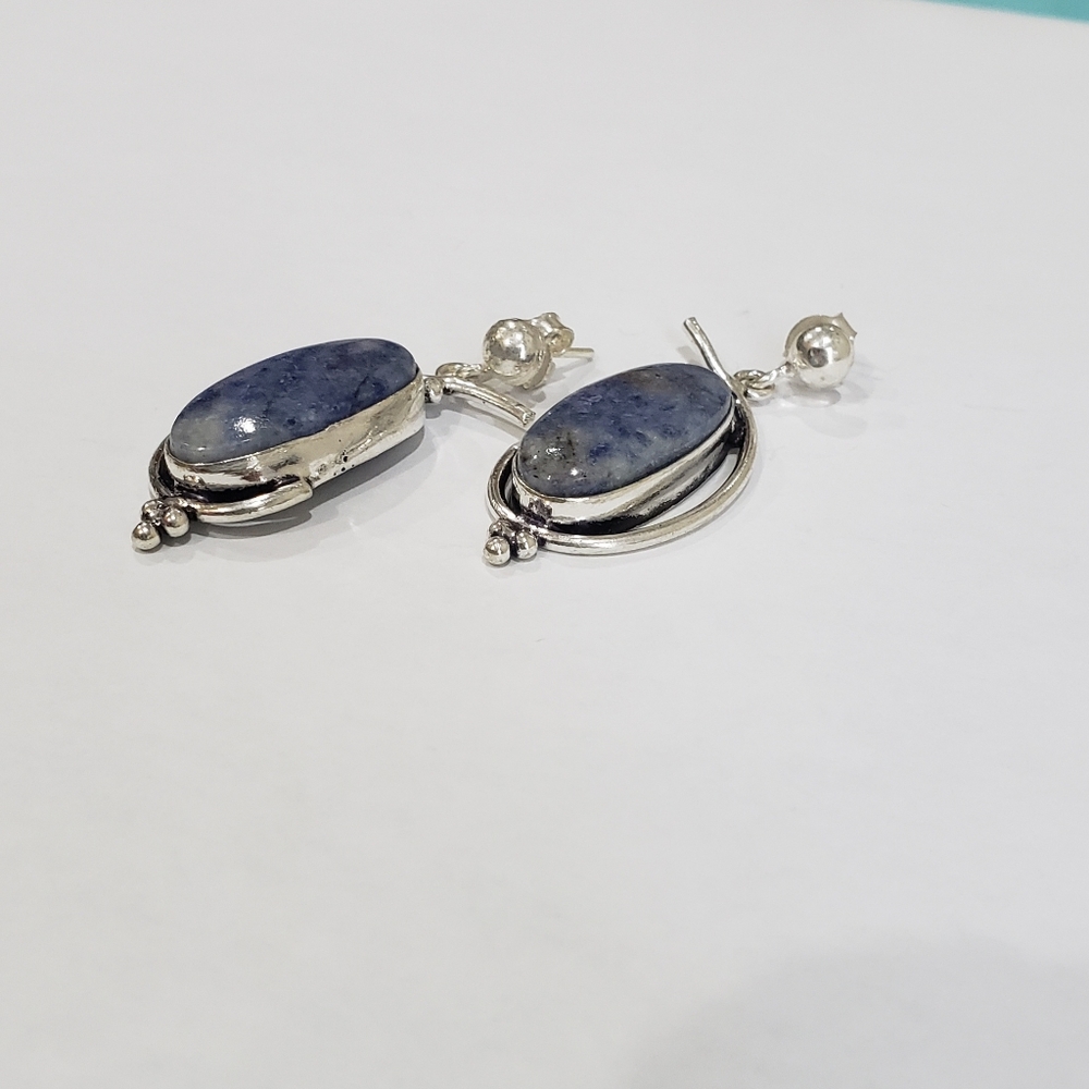 Handmade Sodalite 925 Silver Earrings - Picture 4 of 11